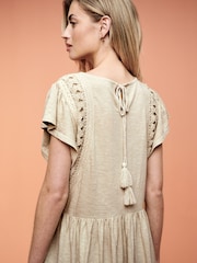 Cream Crochet Trim Short Sleeve Mini Dress - Image 3 of 6