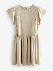 Cream Crochet Trim Short Sleeve Mini Dress - Image 5 of 6