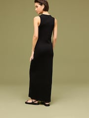 Black Sleeveless Racer Neck Ribbed Maxi Dress - Image 3 of 6