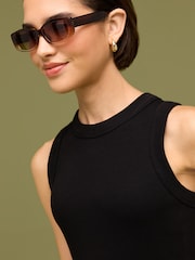 Black Sleeveless Racer Neck Ribbed Maxi Dress - Image 4 of 6