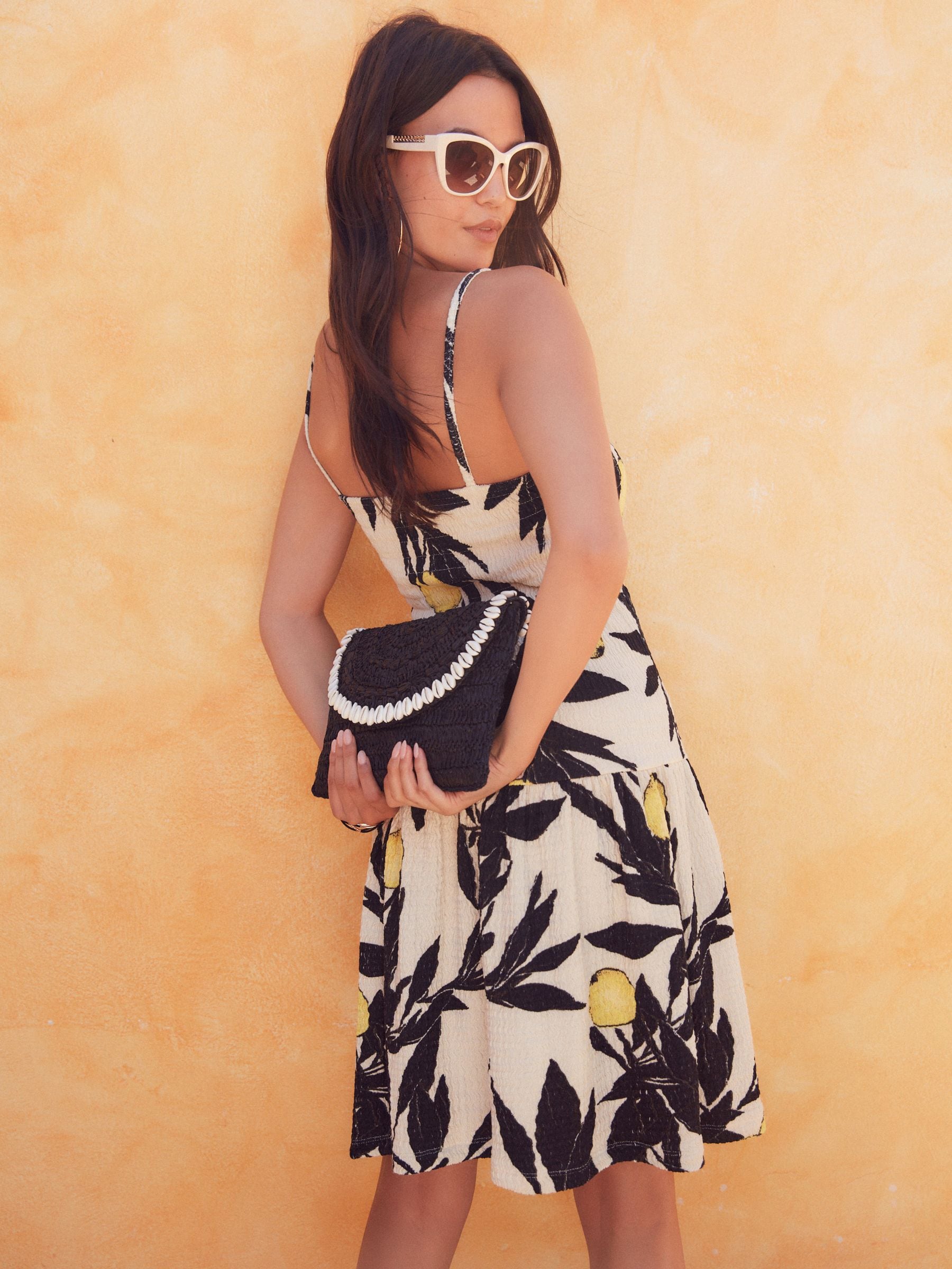 Buy Ecru Cream Lemon Print Textured Tiered Jersey Summer Strappy Mini Dress  from Next Luxembourg