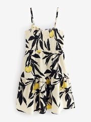 Ecru Cream Lemon Print Textured Tiered Jersey Summer Strappy Mini Dress - Image 5 of 5