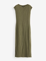 Khaki Green Short Sleeve Textured Column Jersey Dress - Image 5 of 6