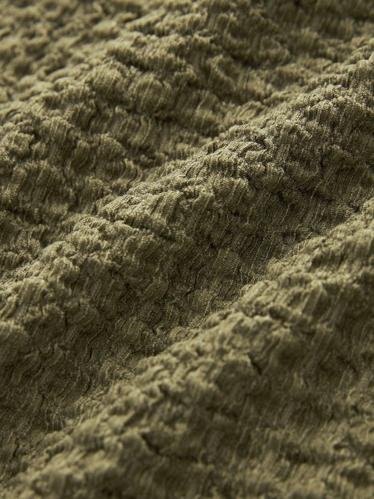 Khaki Green Short Sleeve Textured Column Jersey Dress - Image 6 of 6