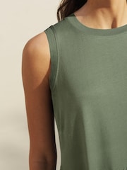 Verde kaki - Fără mâneci 100% Cotton Guler rotund Tired Summer Maxi Jersey Rochie - Image 4 of 4