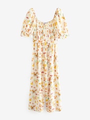 Ecru Postcard Print Short Sleeve Tie Front Jumpsuit - Image 4 of 5