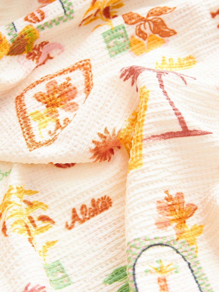 Ecru Postcard Print Short Sleeve Tie Front Jumpsuit - Image 5 of 5
