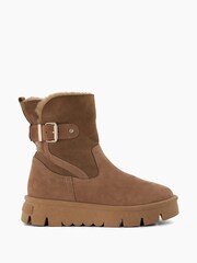 Dune London Brown Chrome Pheebs Faux Fur Lined Buckle Boots - Image 1 of 5