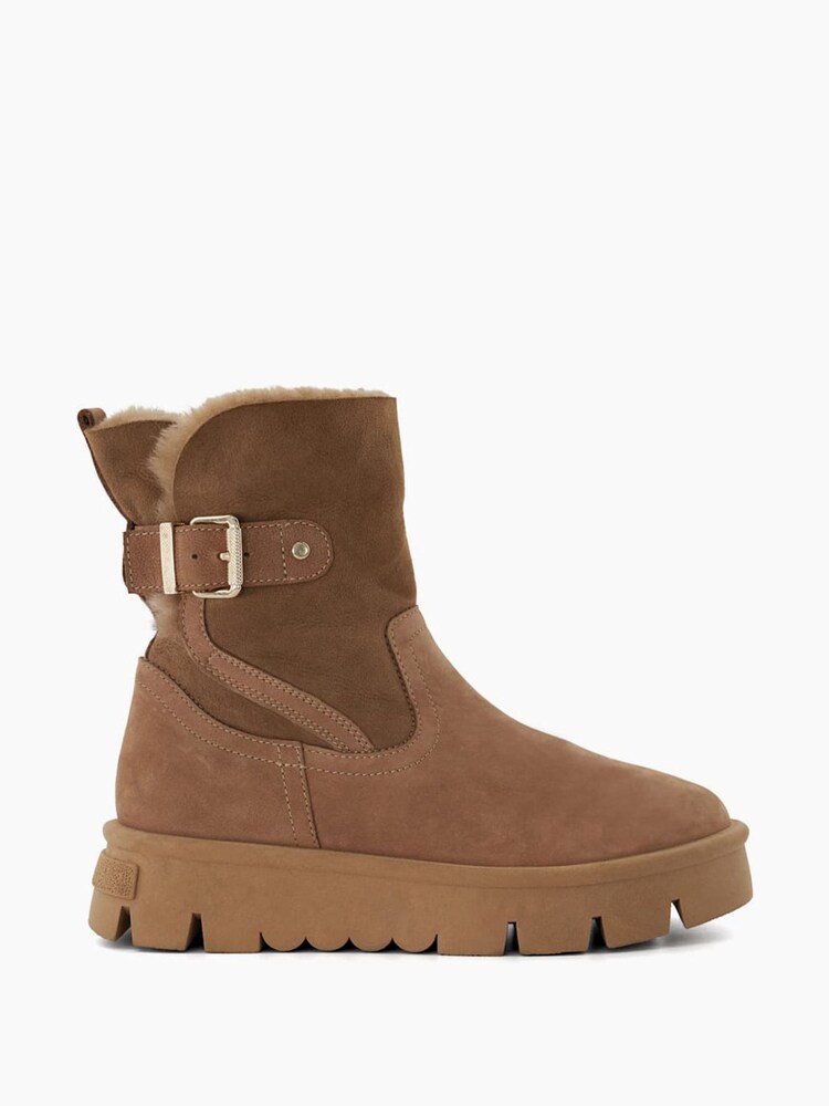 Dune London Brown Chrome Pheebs Faux Fur Lined Buckle Boots - Image 1 of 5