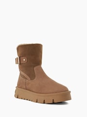 Dune London Brown Chrome Pheebs Faux Fur Lined Buckle Boots - Image 2 of 5