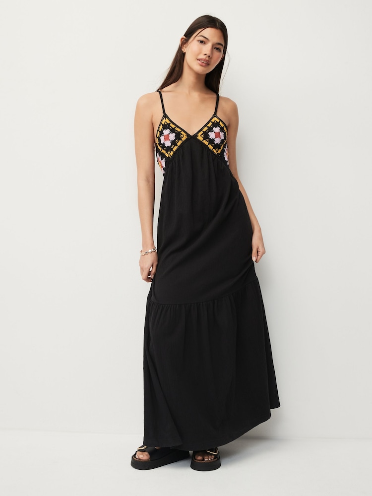 Black/Yellow Crochet Detail Maxi Dress - Image 1 of 7 Black/Yellow Crochet Detail Maxi Dress - Image 1 of 7