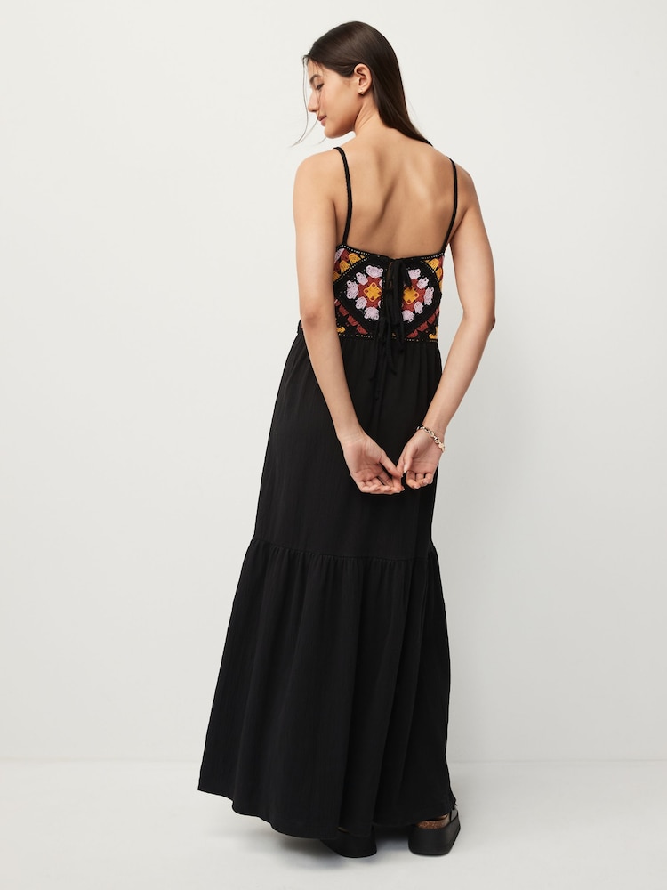 Black/Yellow Crochet Detail Maxi Dress - Image 2 of 7 Black/Yellow Crochet Detail Maxi Dress - Image 2 of 7