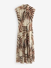 Ecru and Brown Palm Print Short Sleeve Maxi Shirt Dress - Image 5 of 6