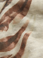 Ecru and Brown Palm Print Short Sleeve Maxi Shirt Dress - Image 6 of 6