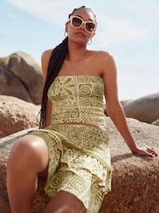 Green Tile Print Shirred Layered Mini Skirt - Image 2 of 4