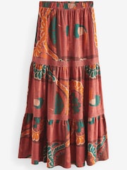 Red Tropical Print Textured Maxi Skirt With Crochet Trim - Image 4 of 5