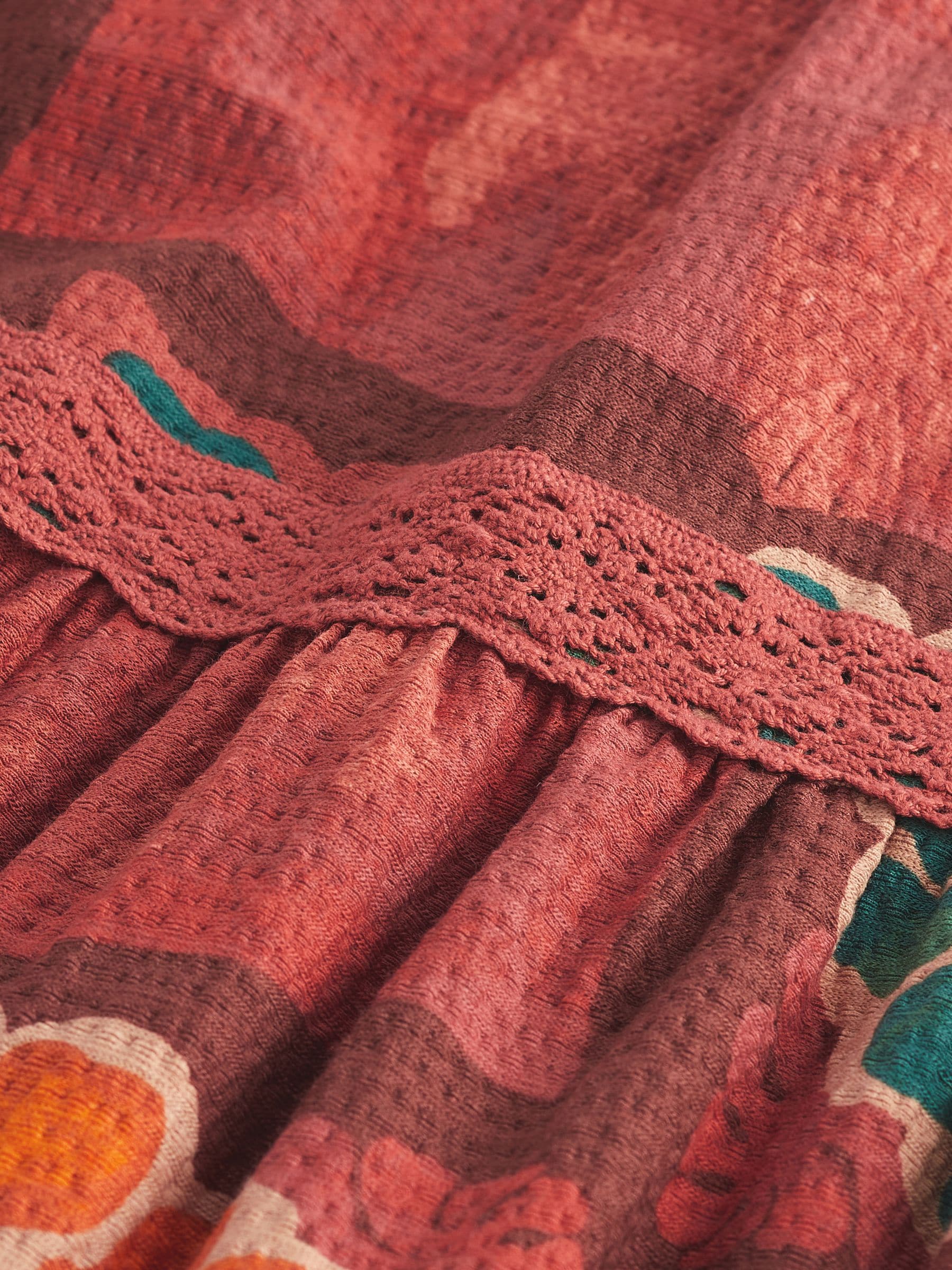 Buy Red Tropical Print Textured Maxi Skirt With Crochet Trim from Next Luxembourg