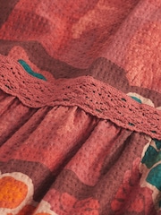 Red Tropical Print Textured Maxi Skirt With Crochet Trim - Image 5 of 5