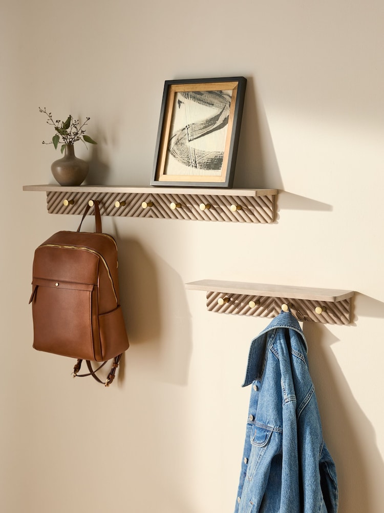 Natural Valencia Wall Shelf and Hooks - Image 1 of 5