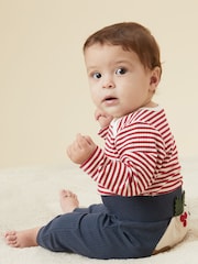 Mori Red Stripe Organic Cotton Long Sleeve Envelope Neckline Bodysuit - Image 1 of 6