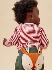 Mori Red Stripe Organic Cotton Long Sleeve Envelope Neckline Bodysuit - Image 3 of 6