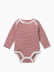 Mori Red Stripe Organic Cotton Long Sleeve Envelope Neckline Bodysuit - Image 4 of 6