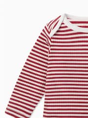 Mori Red Stripe Organic Cotton Long Sleeve Envelope Neckline Bodysuit - Image 5 of 6