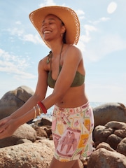 Ecru Postcard Print Elasticated Waist Jersey Shorts - Image 1 of 5