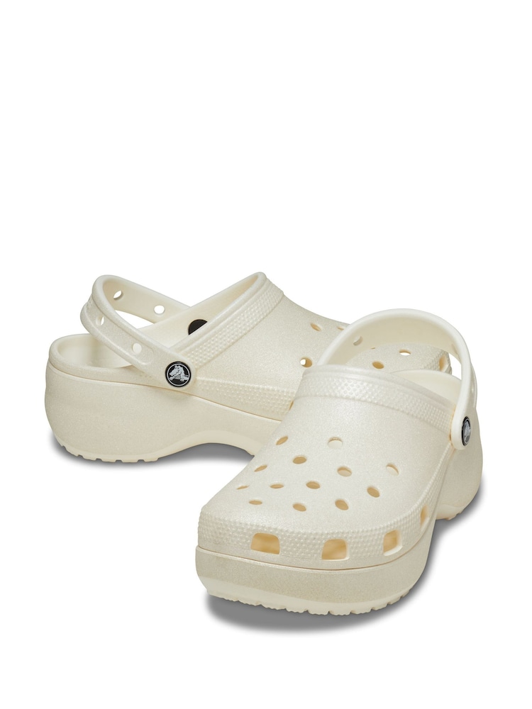 Crocs Grey Classic Platform Glitter Clogs - Image 2 of 8