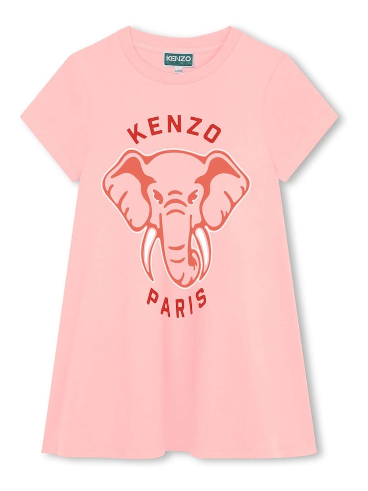 KENZO KIDS pINK Elephant Print Logo Short Sleeve T-Shirt Dress - Image 1 of 2