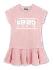 KENZO KIDS Pink Paris Logo Peplum Short Sleeve Dress - Image 1 of 2