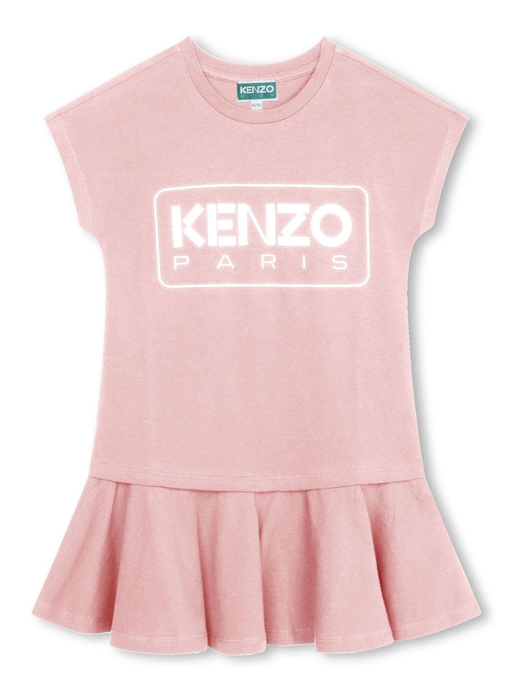 KENZO KIDS Pink Paris Logo Peplum Short Sleeve Dress - Image 1 of 2