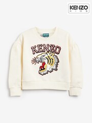 KENZO KIDS Cream Tiger Varsity Print Logo Crew Sweatshirt - Image 2 of 2