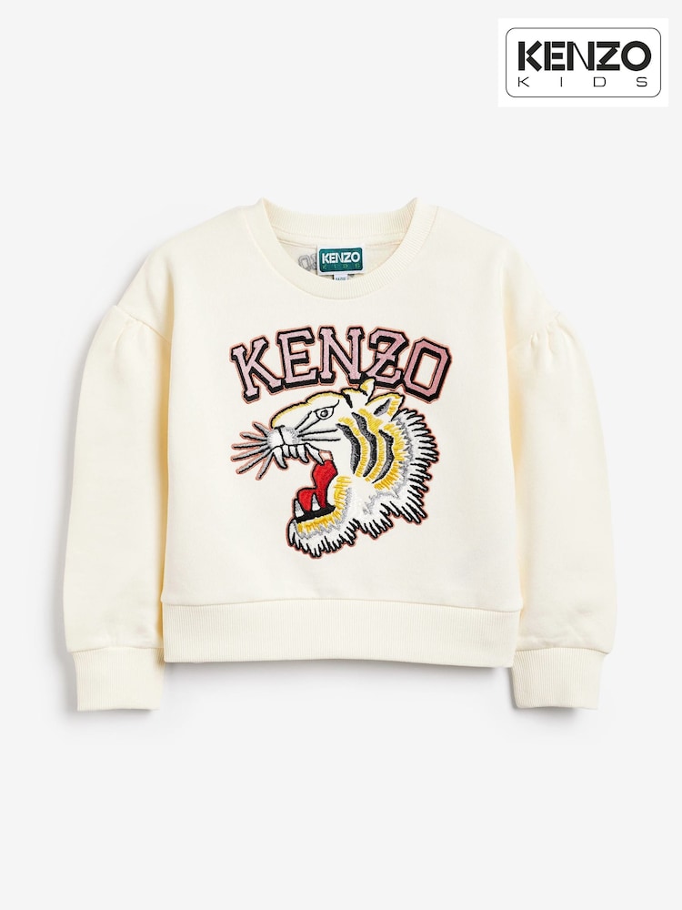 KENZO KIDS Cream Tiger Varsity Print Logo Crew Sweatshirt - Image 2 of 2