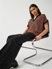 Fred Perry Womens Coral Pink Jacquard Knitted Polo Shirt - Image 1 of 6