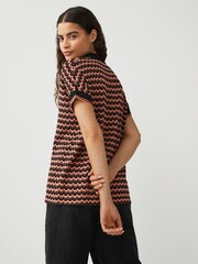 Fred Perry Womens Coral Pink Jacquard Knitted Polo Shirt - Image 3 of 6