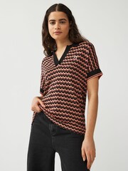 Fred Perry Womens Coral Pink Jacquard Knitted Polo Shirt - Image 4 of 6
