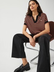 Fred Perry Womens Coral Pink Jacquard Knitted Polo Shirt - Image 5 of 6
