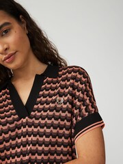 Fred Perry Womens Coral Pink Jacquard Knitted Polo Shirt - Image 6 of 6