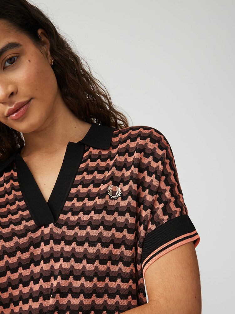 Fred Perry Womens Coral Pink Jacquard Knitted Polo Shirt - Image 6 of 6