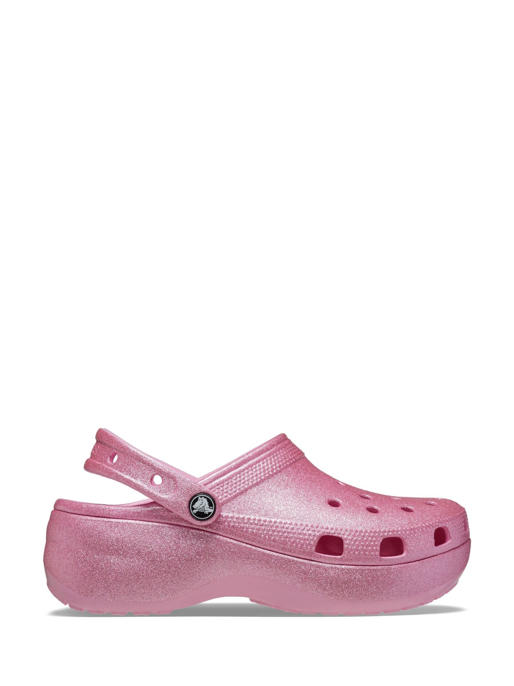 Pink Crocs Classic Platform Glitter Clogs