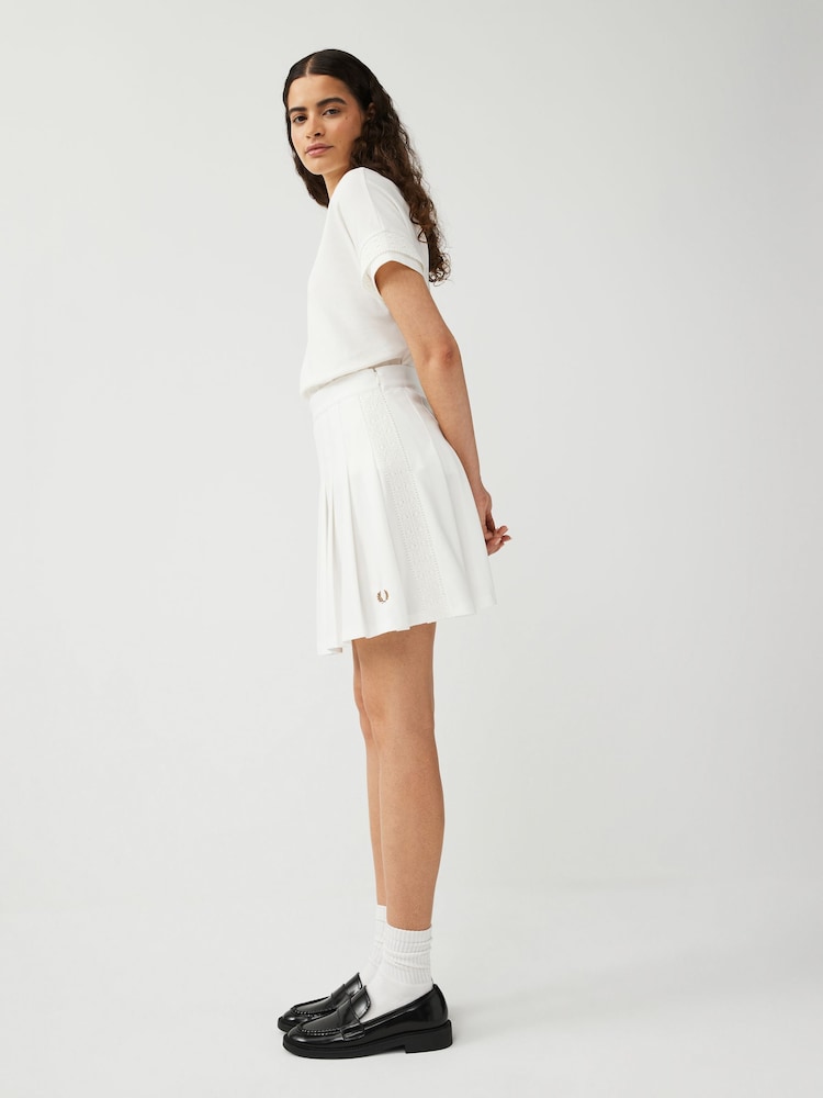 Fred Perry Womens Lace Tape Pleated White Skirt - Image 1 of 4 Fred Perry Womens Lace Tape Pleated White Skirt - Image 1 of 4
