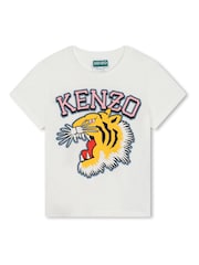 KENZO KIDS Kurzärmeliges T-Shirt mit Tiger und Logo im College-Stil, Creme - Bild 1 von 2