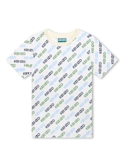 KENZO KIDS Cream All Over Logo Print Short Sleeve T-Shirt - Image 1 of 2