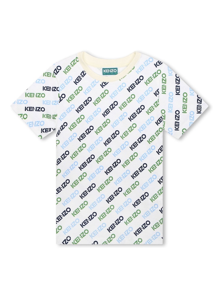 KENZO KIDS Cream All Over Logo Print Short Sleeve T-Shirt - Image 1 of 2