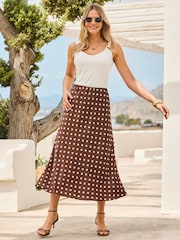 Sosandar Brown Spot Print Satin Skirt - Image 4 of 4