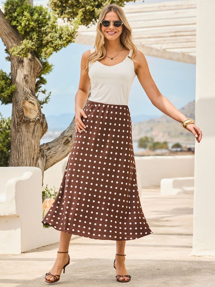 Sosandar Brown Spot Print Satin Skirt - Image 4 of 4