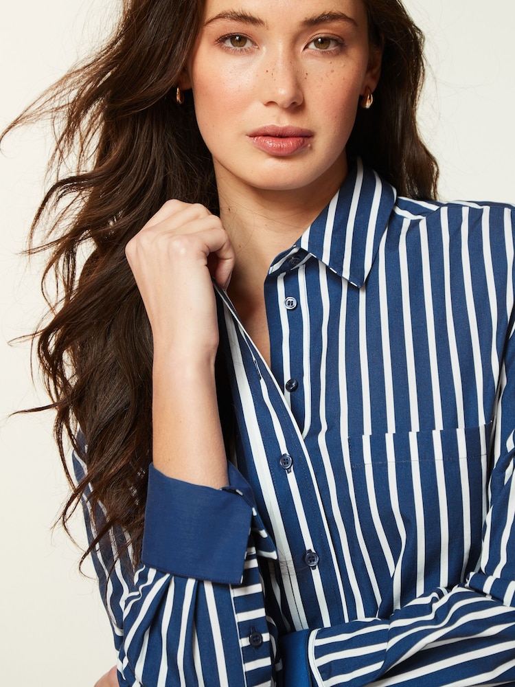 Cobalt Blue Stripe Oversized Shirt - Image 1 of 6