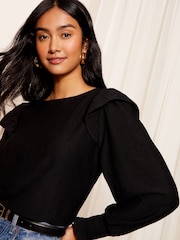Friends Like These Black Long Sleeve Ruffle Detail Textured Jersey Blouse - Image 2 of 4