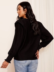 Friends Like These Black Long Sleeve Ruffle Detail Textured Jersey Blouse - Image 4 of 4